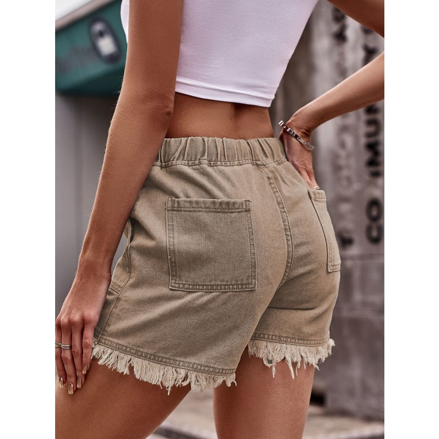 Drawstring Raw Hem Denim Shorts