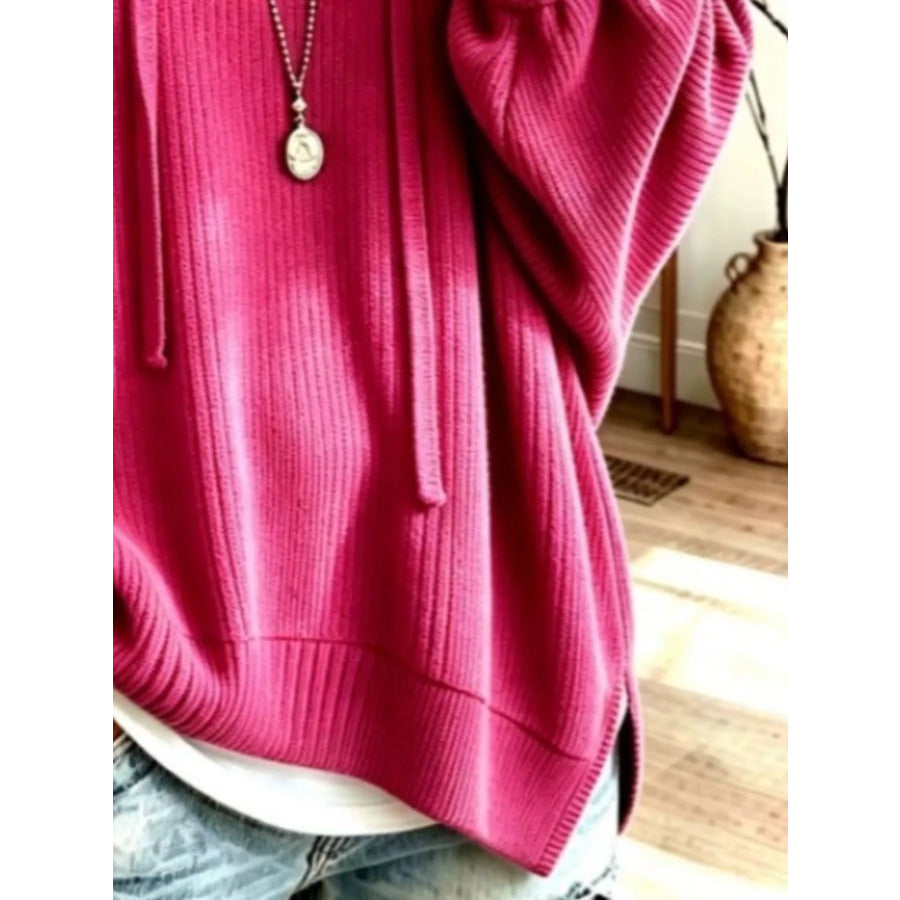 Drawstring Ribbed Knit Hoodie Apparel and Accessories