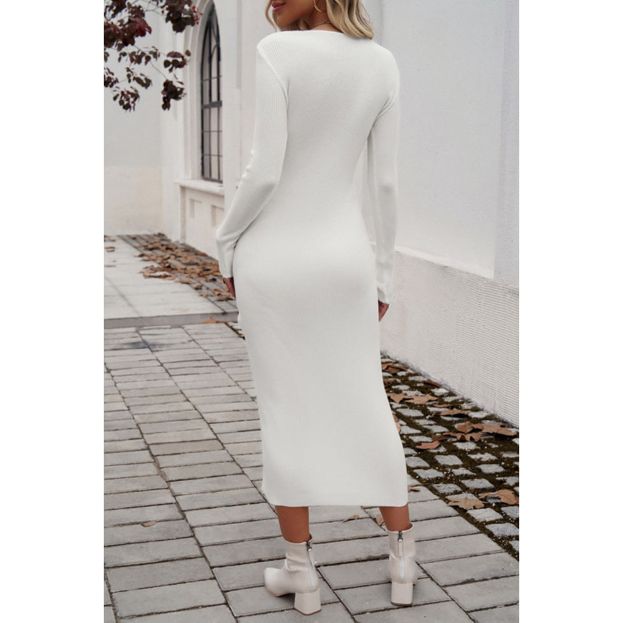 Drawstring Round Neck Long Sleeve Midi Dress Apparel and Accessories