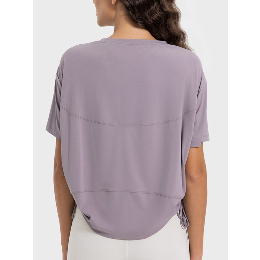 Drawstring Round Neck Short Sleeve Active T-Shirt Apparel and Accessories