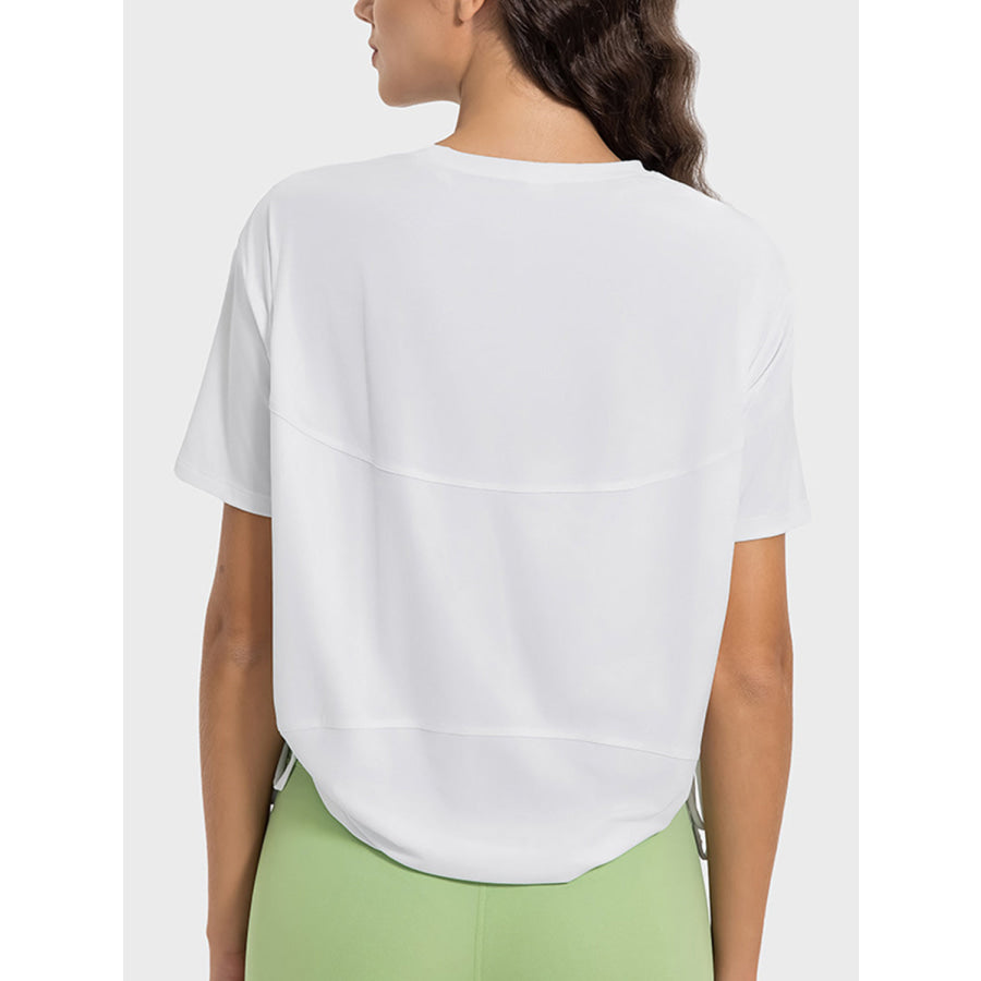 Drawstring Round Neck Short Sleeve Active T-Shirt Apparel and Accessories