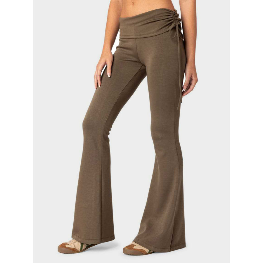 Drawstring Ruched Flare Pants Apparel and Accessories