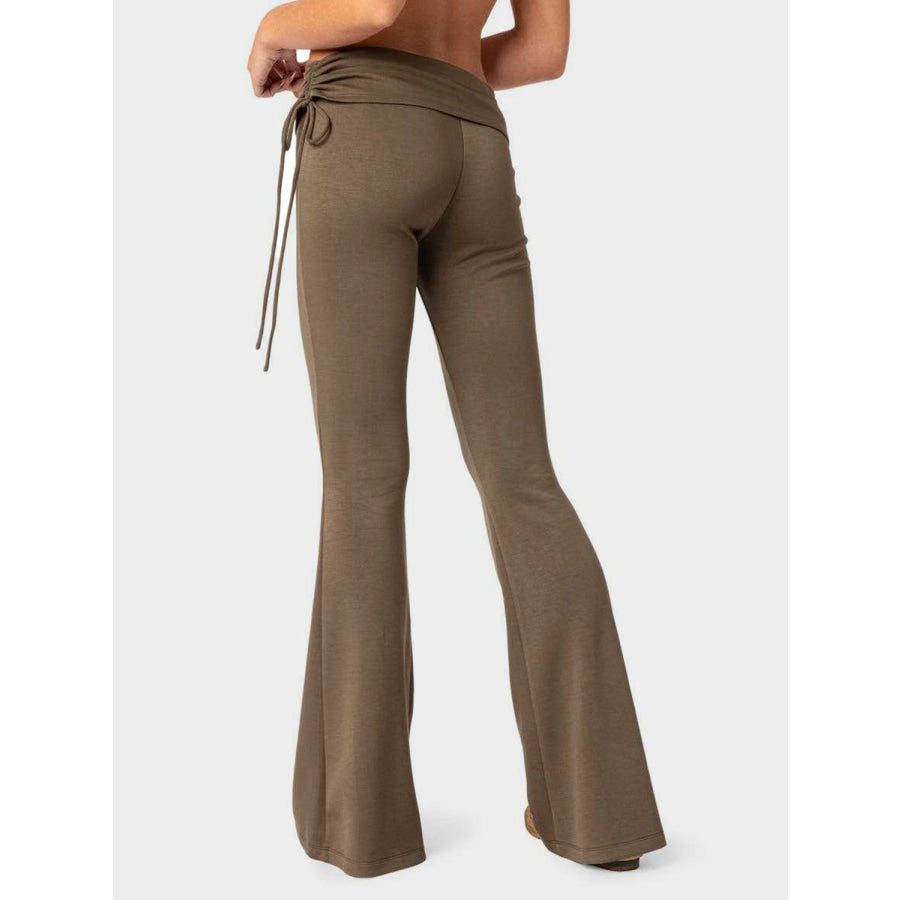 Drawstring Ruched Flare Pants Apparel and Accessories