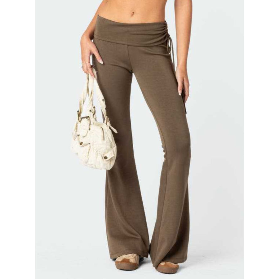 Drawstring Ruched Flare Pants Apparel and Accessories