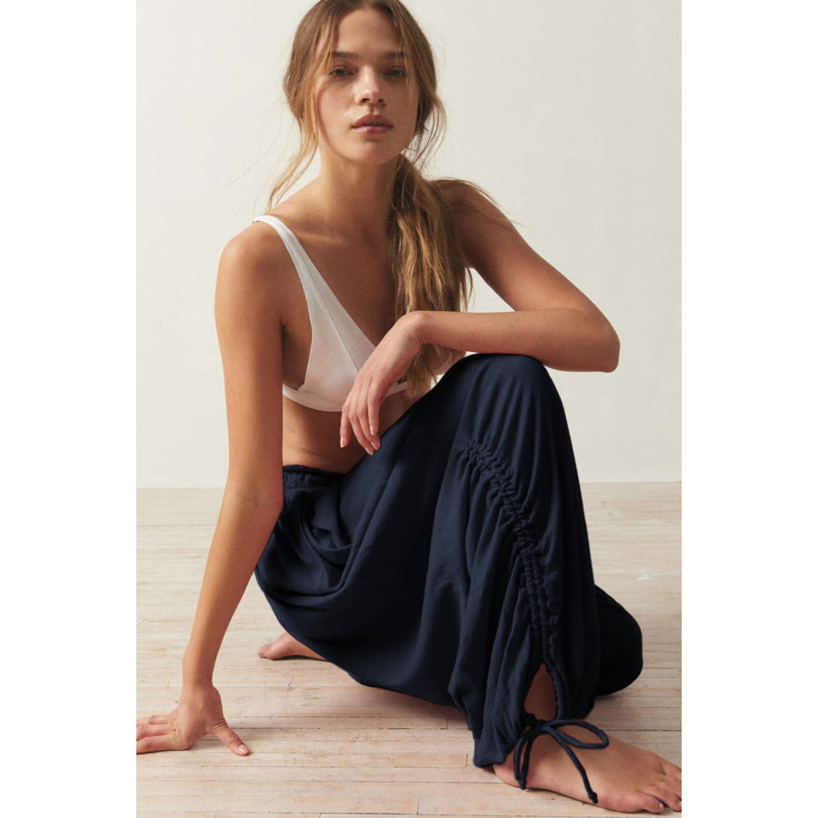 Drawstring Ruched Pants Apparel and Accessories