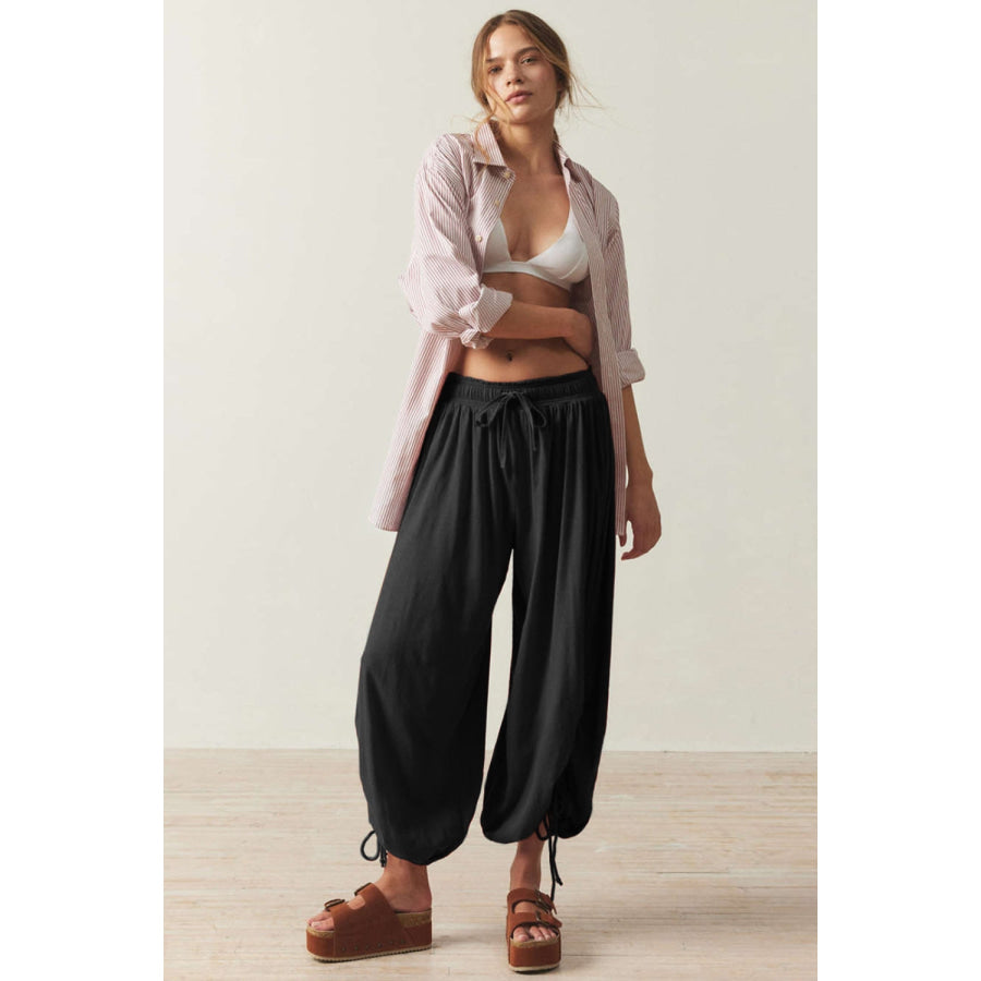 Drawstring Ruched Pants Apparel and Accessories