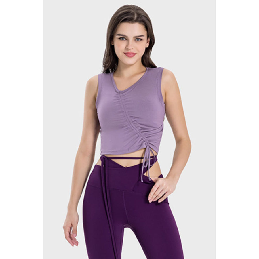 Drawstring Ruched Wide Strap Active Tank Apparel and Accessories