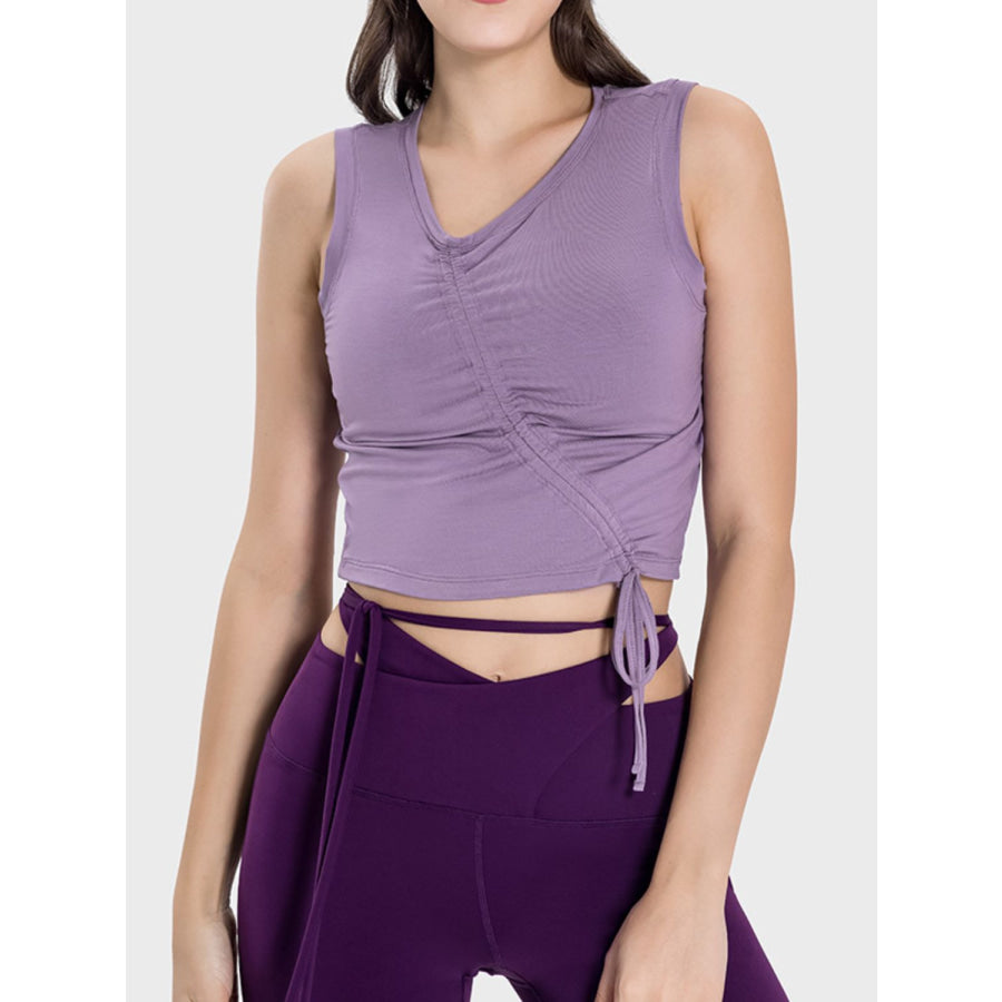 Drawstring Ruched Wide Strap Active Tank Lavender / 4 Apparel and Accessories