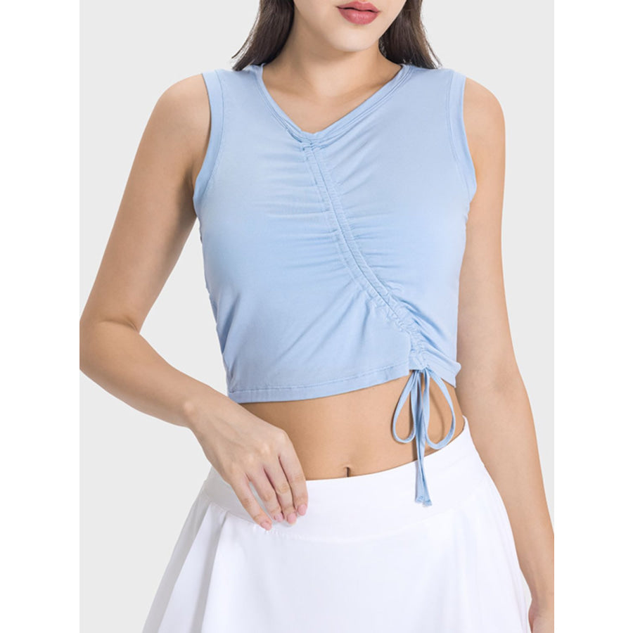 Drawstring Ruched Wide Strap Active Tank Light Blue / 4 Apparel and Accessories