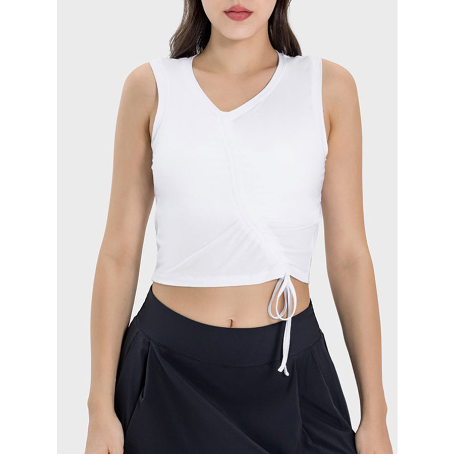 Drawstring Ruched Wide Strap Active Tank White / 4 Apparel and Accessories