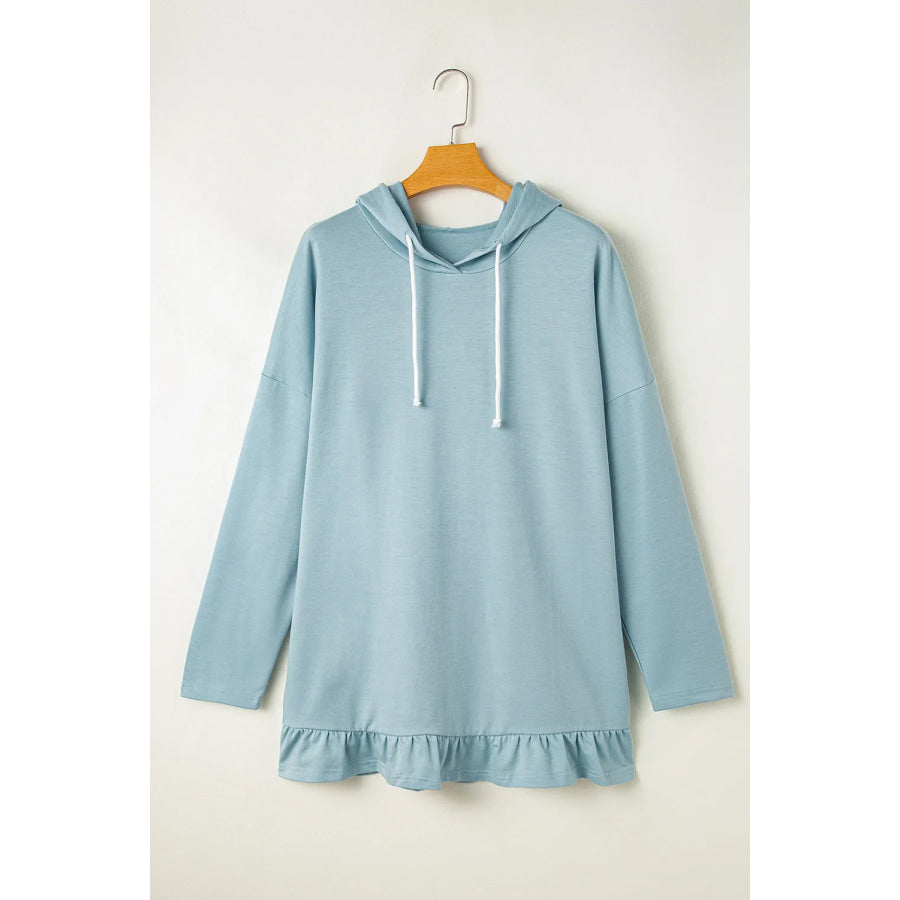 Drawstring Ruffled Dropped Shoulder Long Sleeve Hoodie Apparel and Accessories