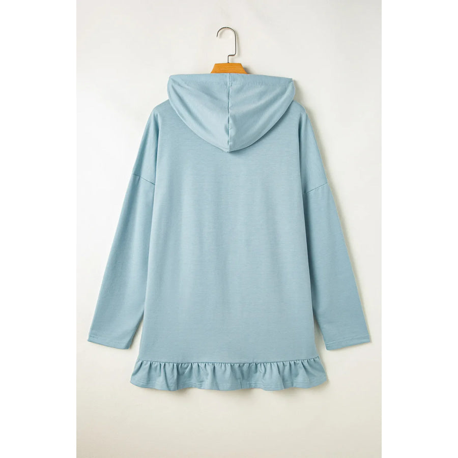 Drawstring Ruffled Dropped Shoulder Long Sleeve Hoodie Apparel and Accessories