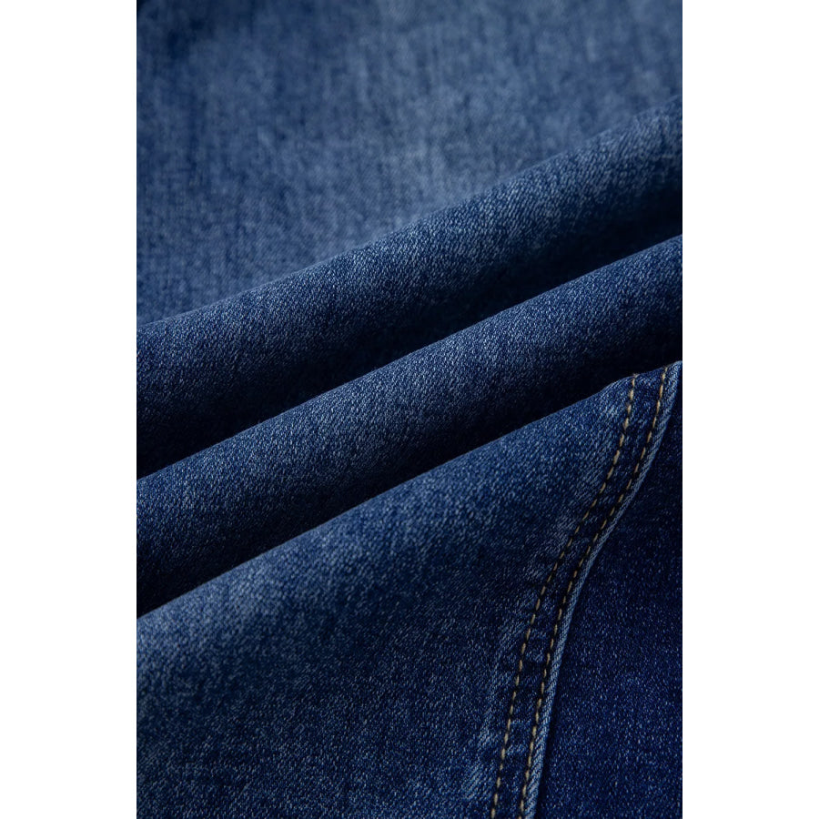 Drawstring Seam Detail Raw Hem Wide Leg Denim Pants Apparel and Accessories