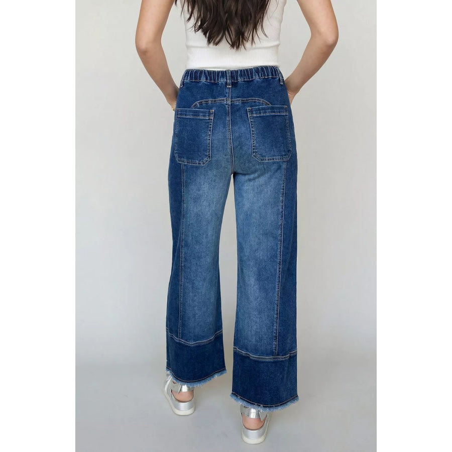 Drawstring Seam Detail Raw Hem Wide Leg Denim Pants Medium / 4 Apparel and Accessories