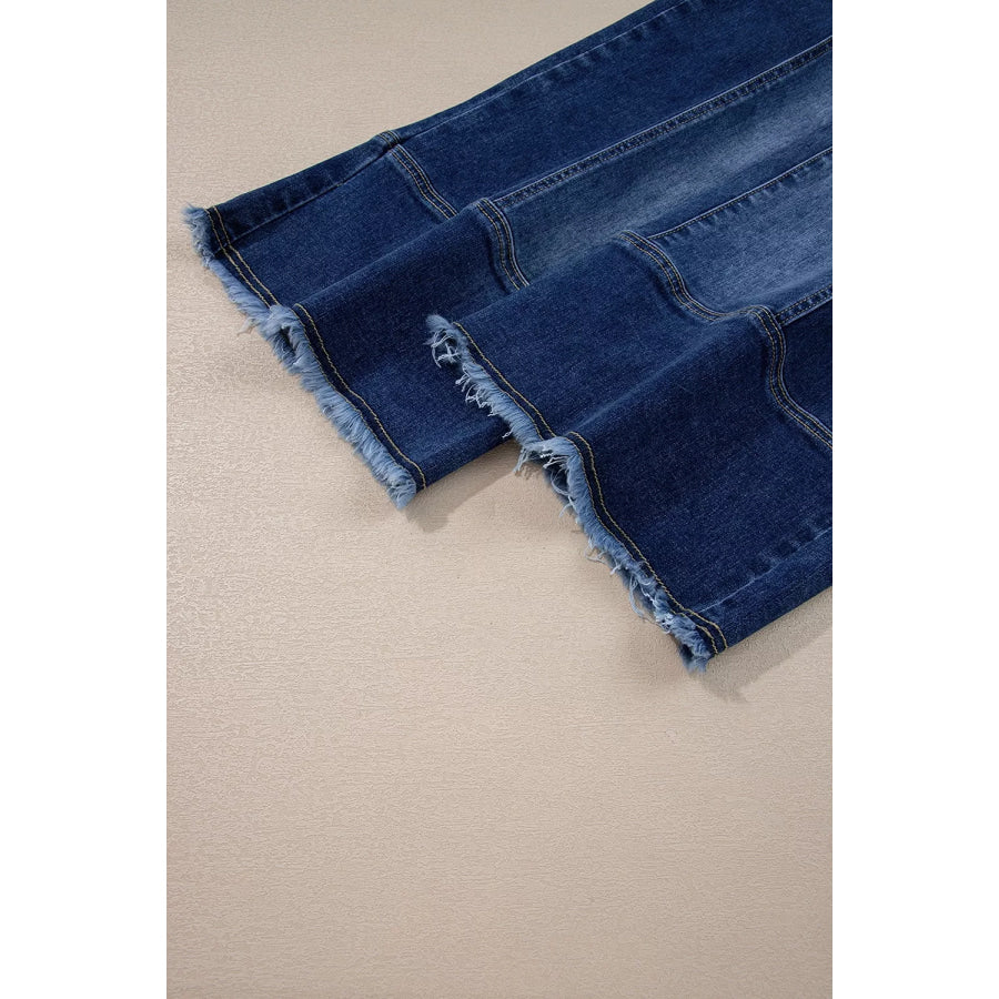 Drawstring Seam Detail Raw Hem Wide Leg Denim Pants Apparel and Accessories