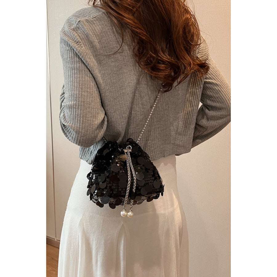 Drawstring Sequin Crossbody Bag Apparel and Accessories