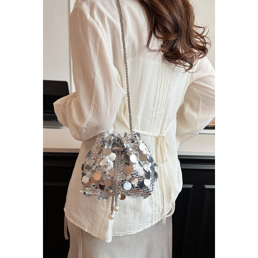 Drawstring Sequin Crossbody Bag Apparel and Accessories