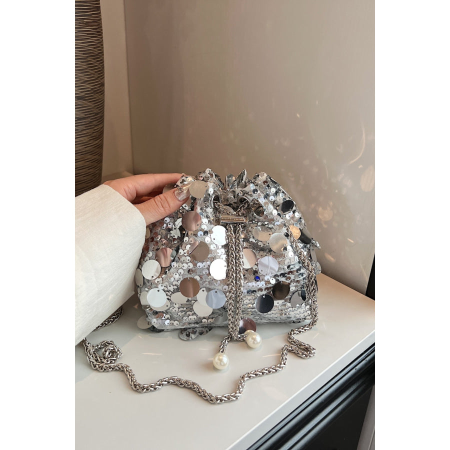 Drawstring Sequin Crossbody Bag Apparel and Accessories