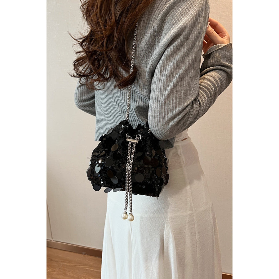 Drawstring Sequin Crossbody Bag Apparel and Accessories