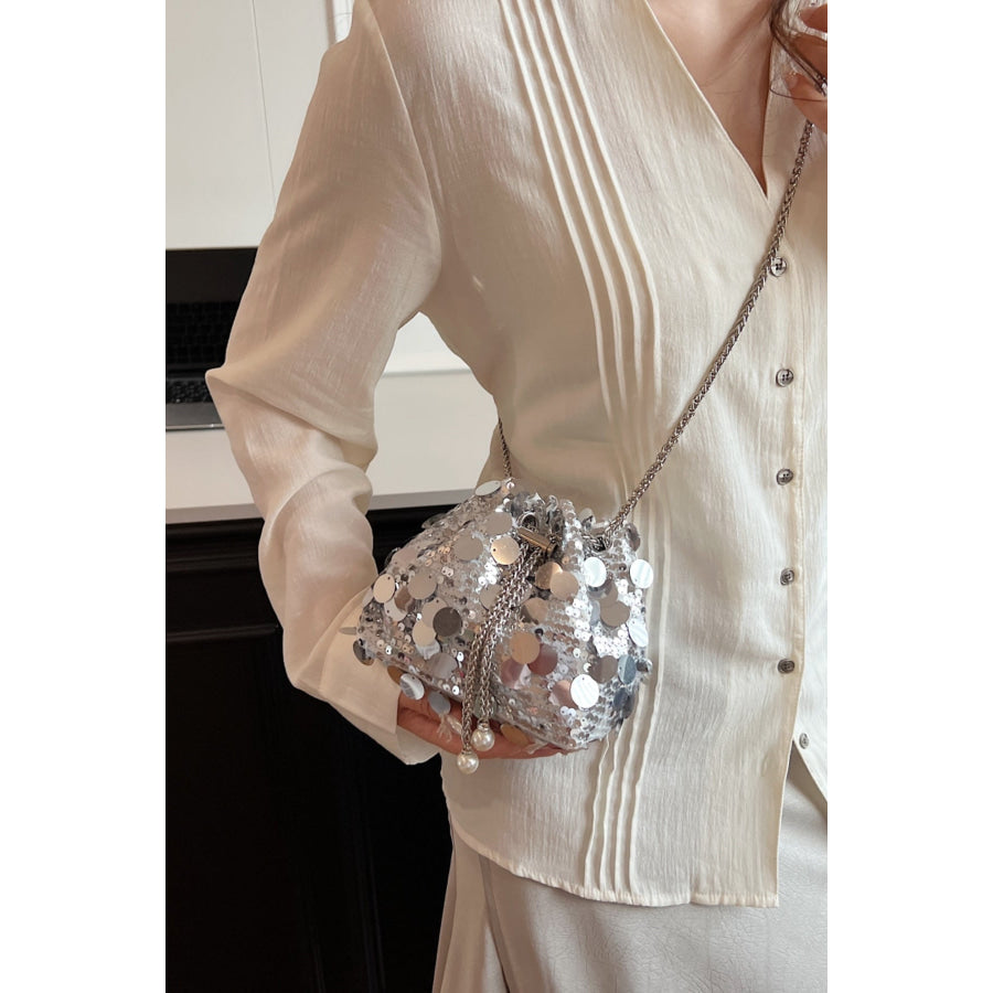 Drawstring Sequin Crossbody Bag Apparel and Accessories