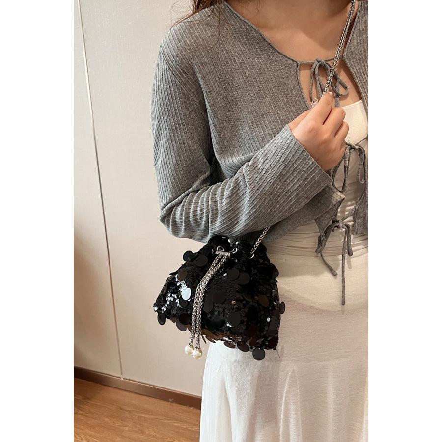 Drawstring Sequin Crossbody Bag Apparel and Accessories