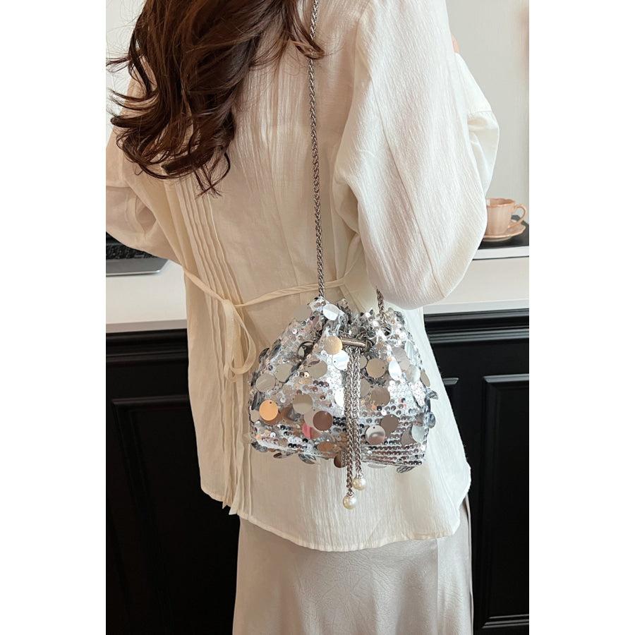 Drawstring Sequin Crossbody Bag Apparel and Accessories