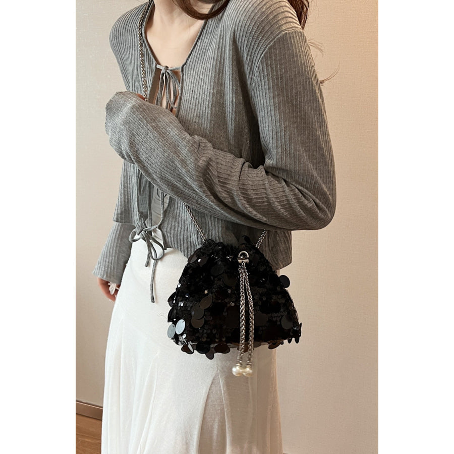 Drawstring Sequin Crossbody Bag Apparel and Accessories