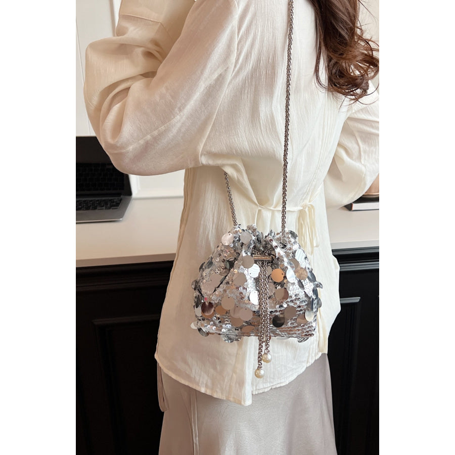 Drawstring Sequin Crossbody Bag Apparel and Accessories