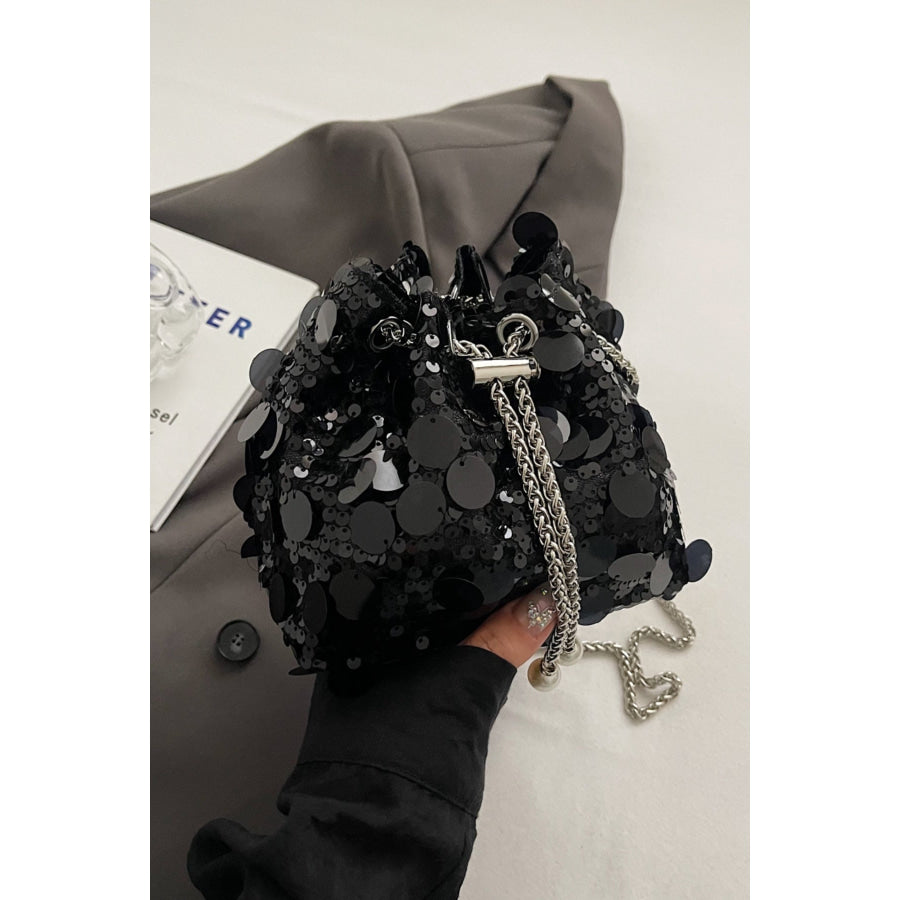 Drawstring Sequin Crossbody Bag Apparel and Accessories