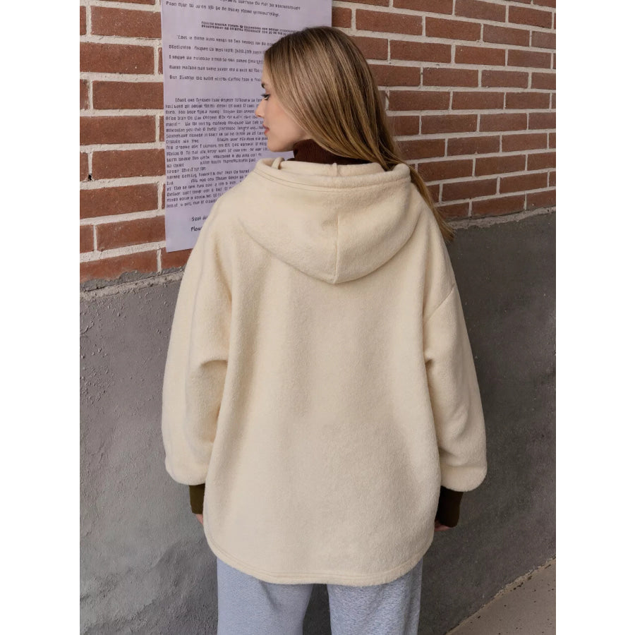 Drawstring Sherpa Kangaroo Pocket Hoodie Apparel and Accessories