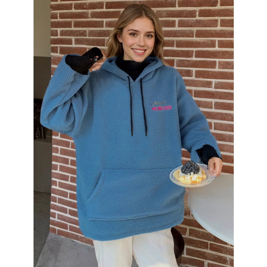 Drawstring Sherpa Kangaroo Pocket Hoodie Apparel and Accessories