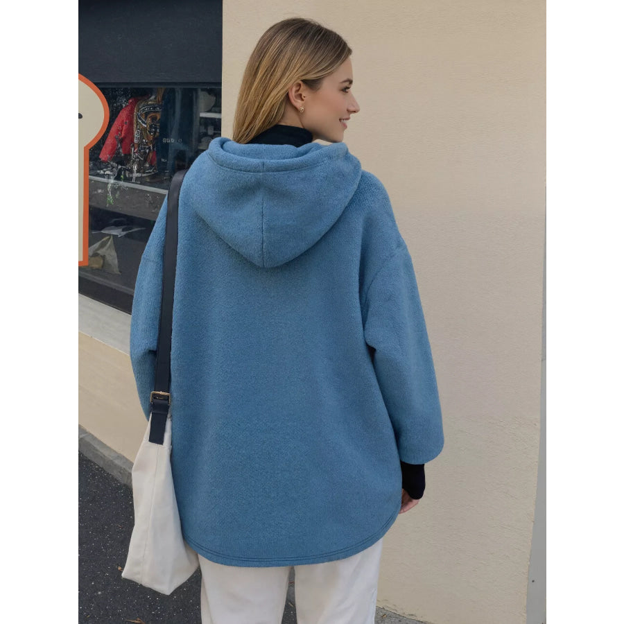 Drawstring Sherpa Kangaroo Pocket Hoodie Apparel and Accessories