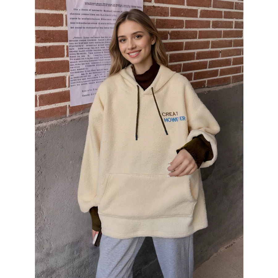 Drawstring Sherpa Kangaroo Pocket Hoodie Apparel and Accessories