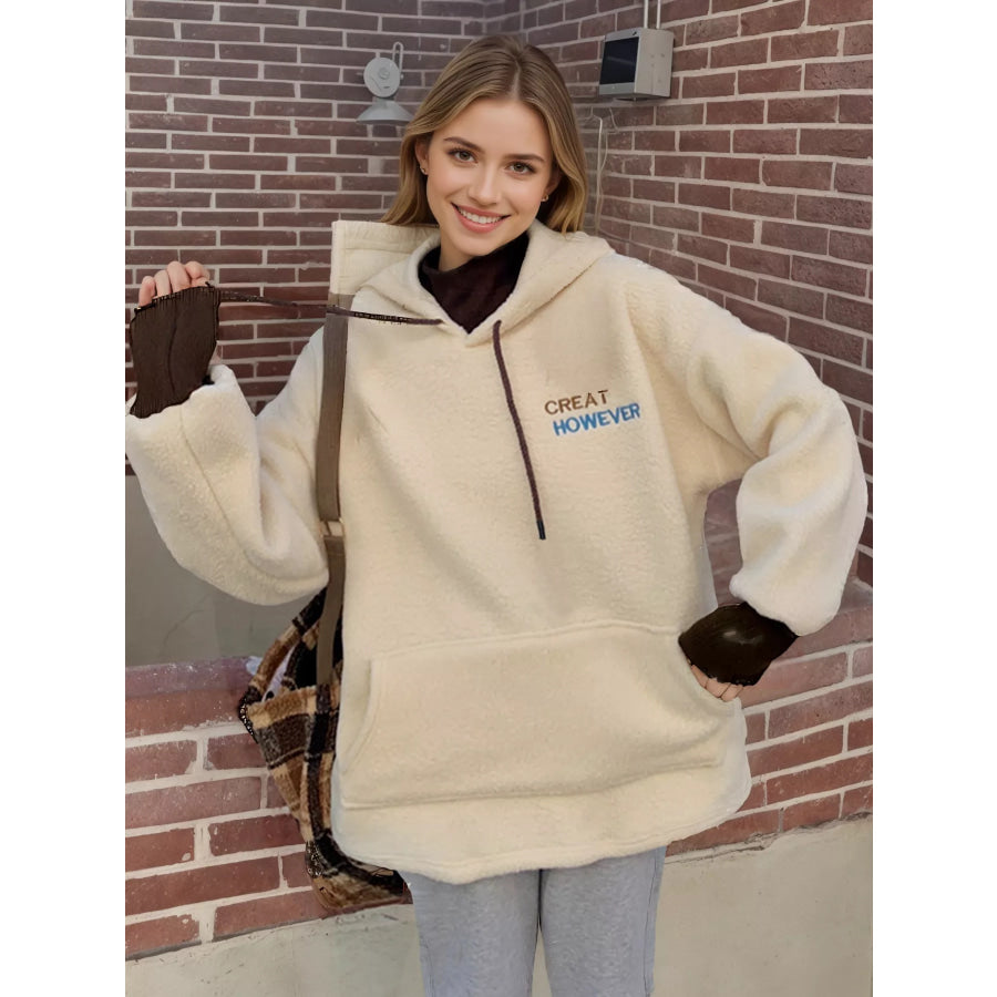 Drawstring Sherpa Kangaroo Pocket Hoodie Apparel and Accessories