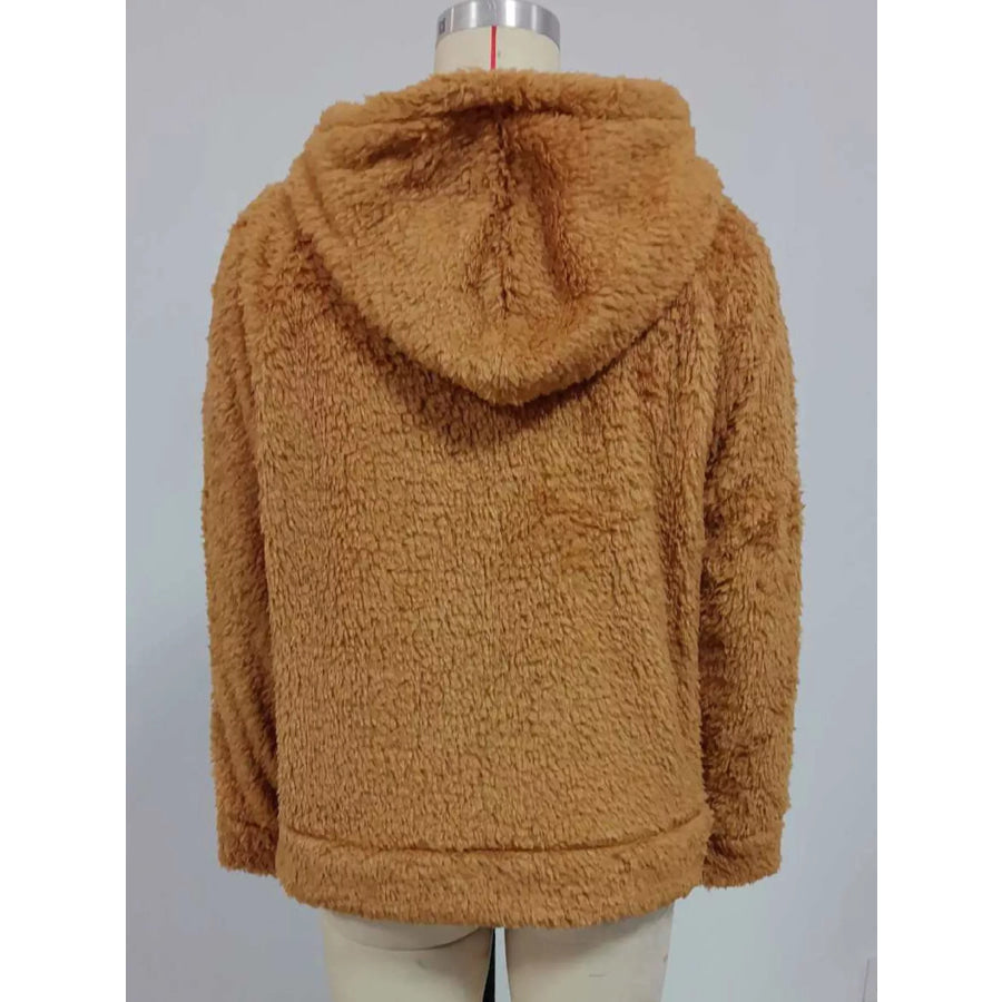 Drawstring Sherpa Zip-Up Hoodie Apparel and Accessories