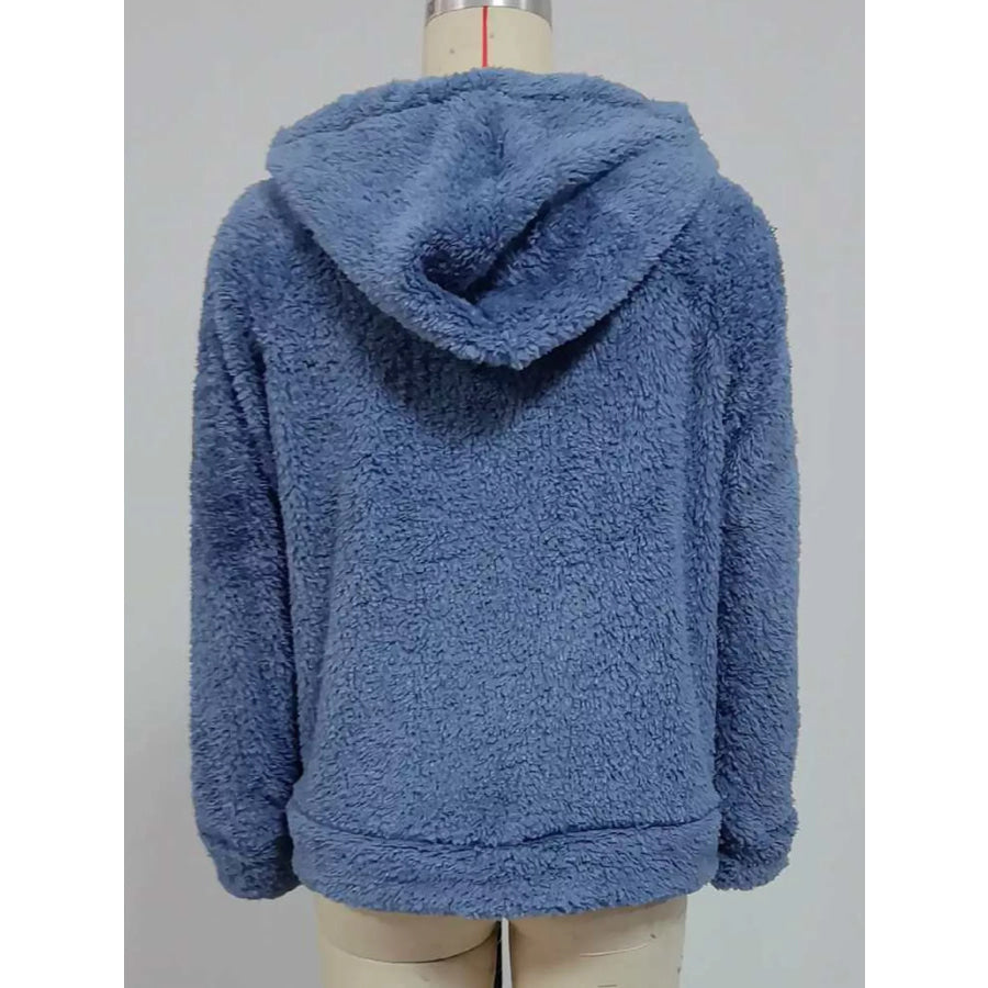 Drawstring Sherpa Zip-Up Hoodie Apparel and Accessories