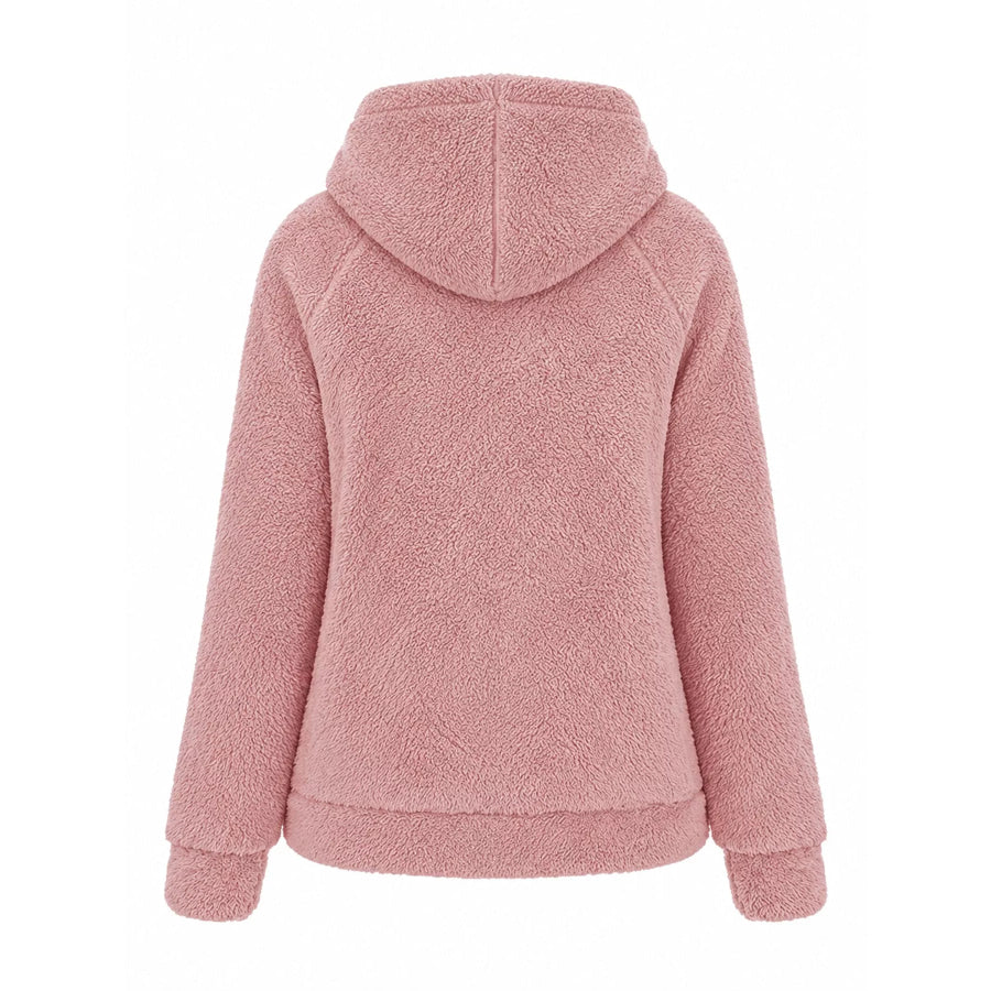Drawstring Sherpa Zip-Up Hoodie Apparel and Accessories