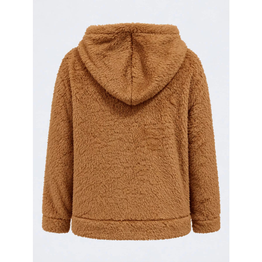 Drawstring Sherpa Zip-Up Hoodie Apparel and Accessories