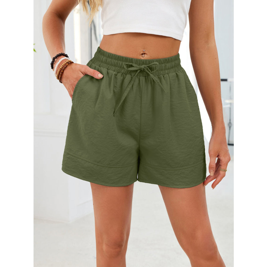 Drawstring Shorts with Pockets Army Green / S Apparel and Accessories