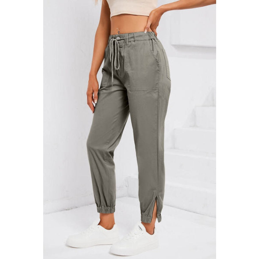 Drawstring Side Zip Joggers Clothing