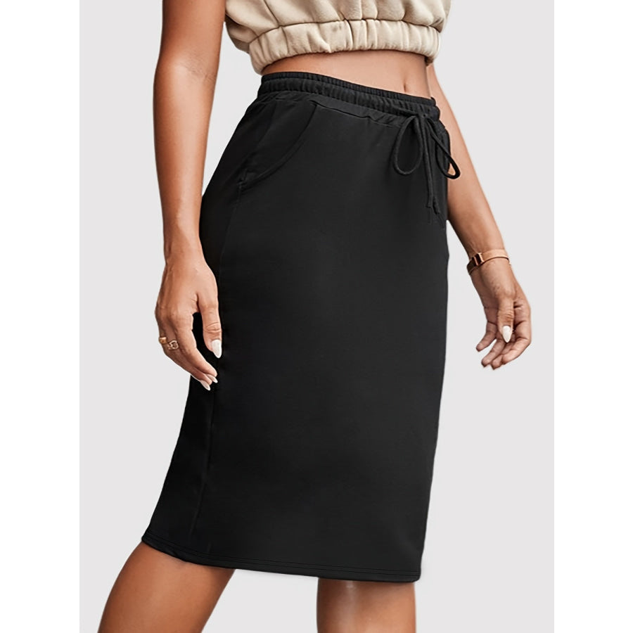 Drawstring Skirt with Pockets Apparel and Accessories