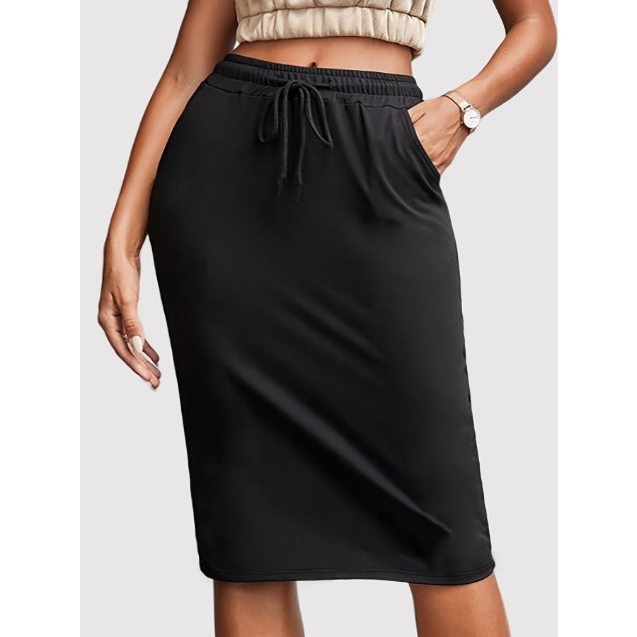 Drawstring Skirt with Pockets Black / S Apparel and Accessories