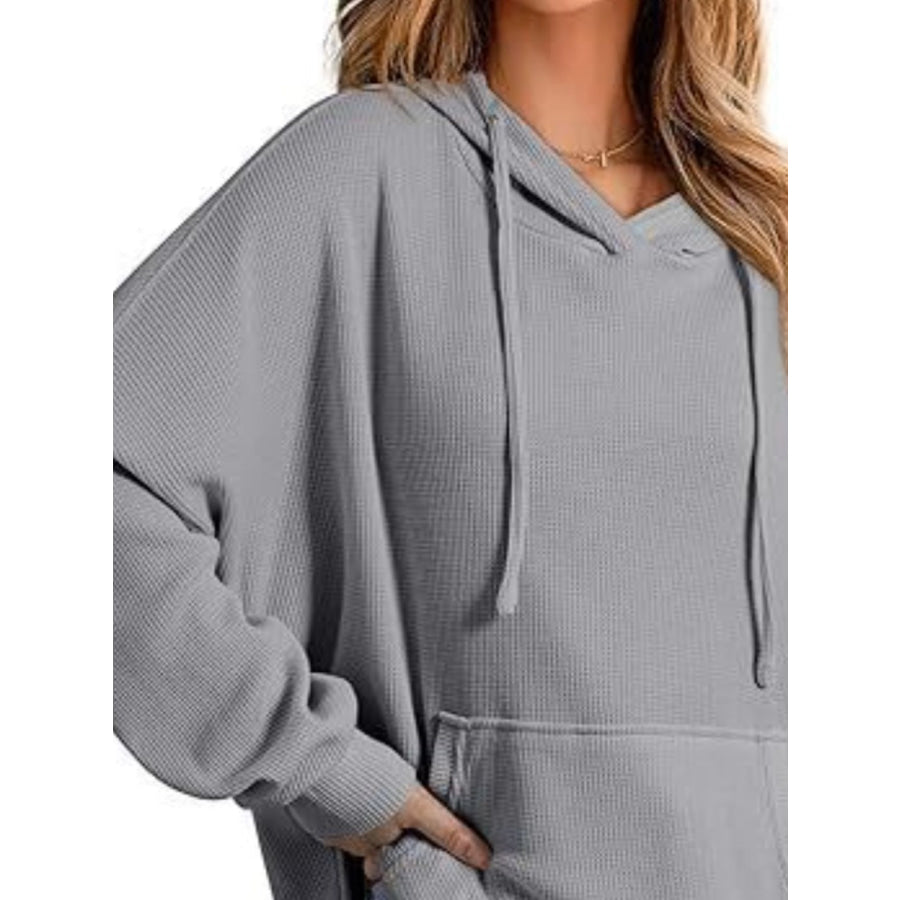 Drawstring Slit Long Sleeve Hoodie Apparel and Accessories