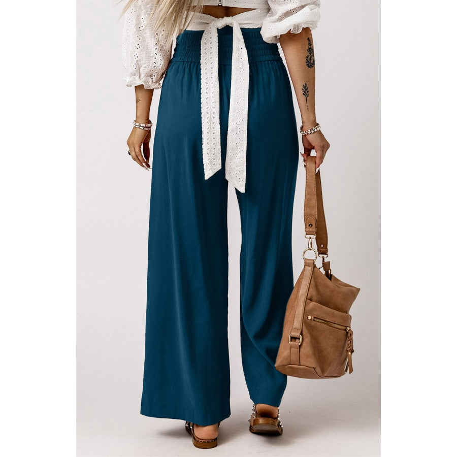 Drawstring Smocked Waist Wide Leg Pants