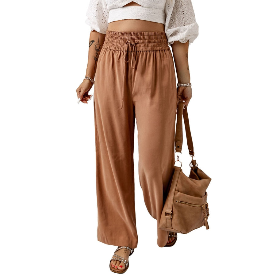 Drawstring Smocked Waist Wide Leg Pants