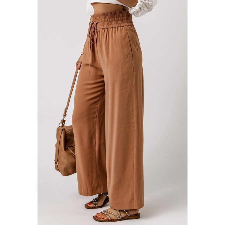 Drawstring Smocked Waist Wide Leg Pants