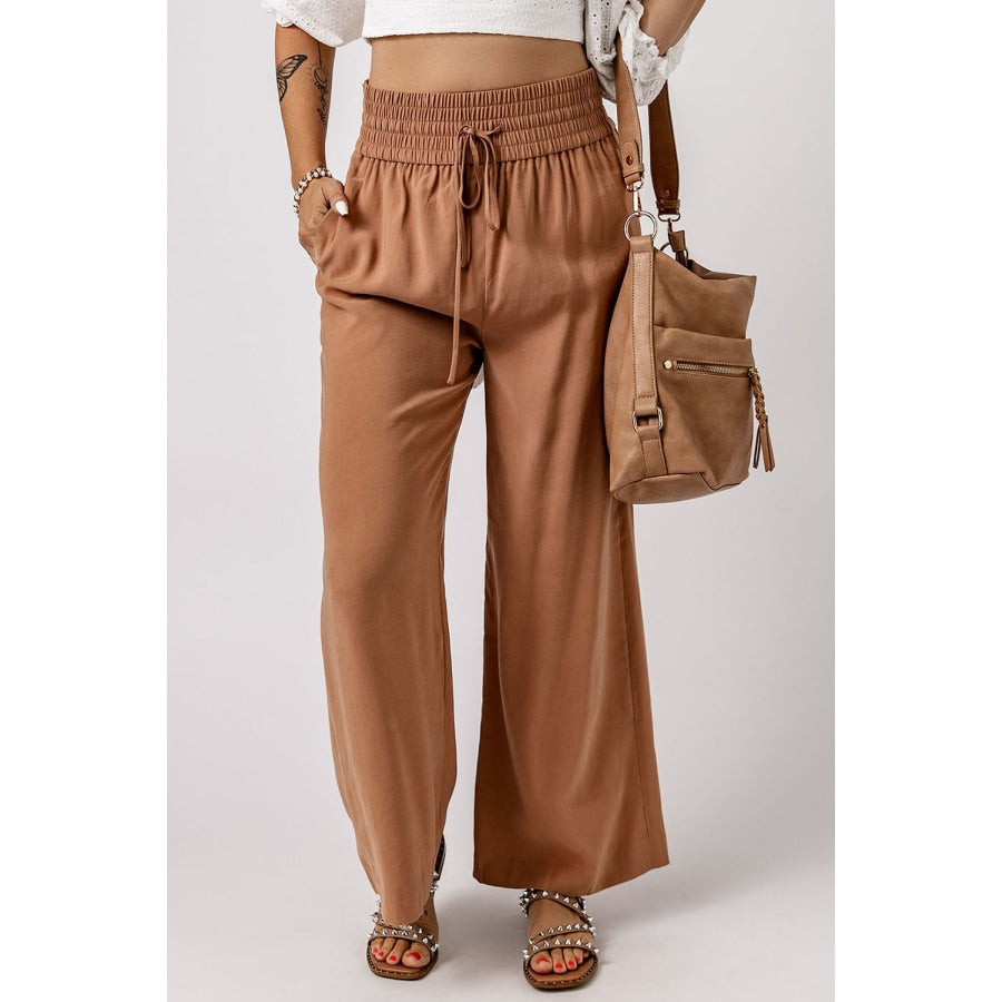 Drawstring Smocked Waist Wide Leg Pants