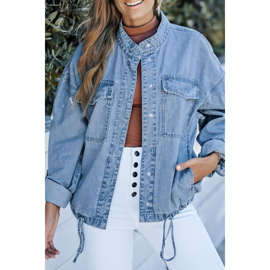 Drawstring Snap Down Denim Jacket with Chest Pockets Medium / S Apparel and Accessories