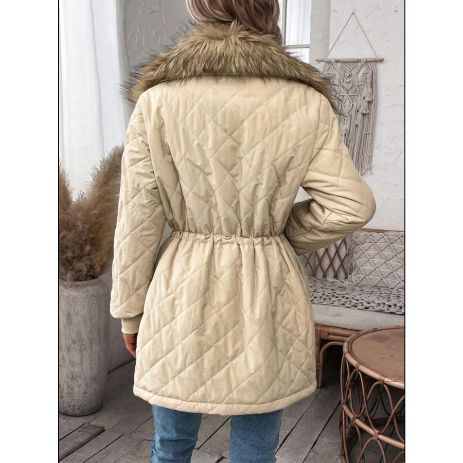 Drawstring Snap Down Long Sleeve Outerwear Tan / S Apparel and Accessories