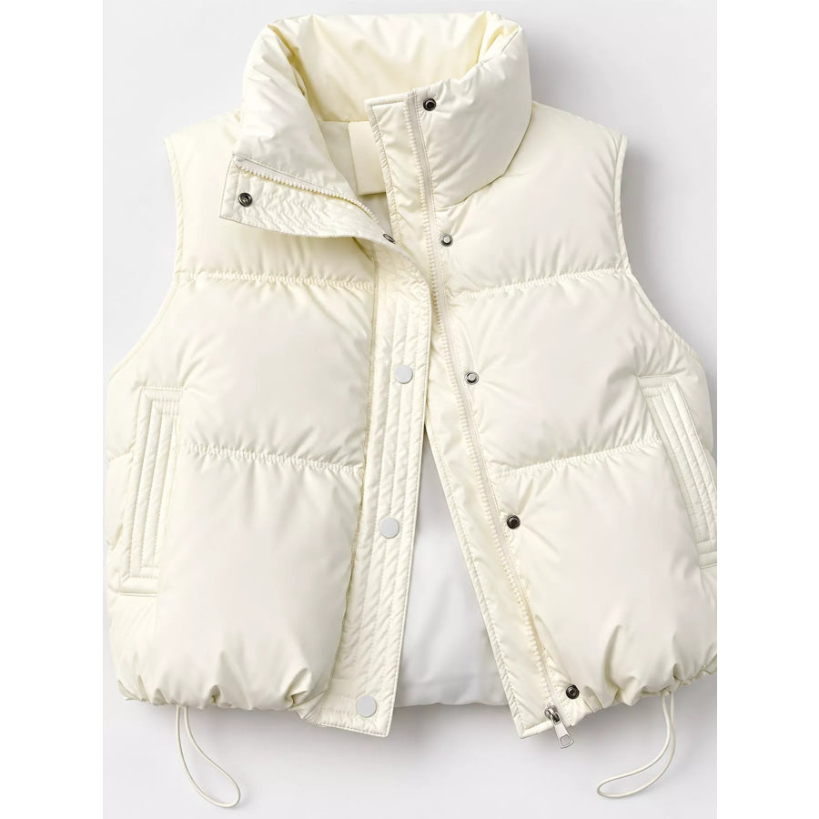 Drawstring Snap Down Puffer Vest Coat Apparel and Accessories